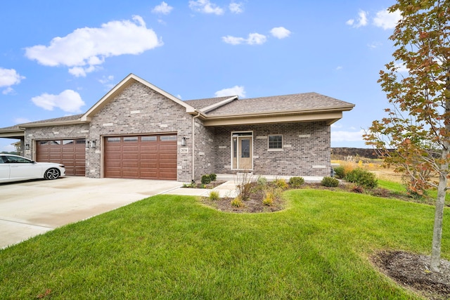 25133 S Westwind Dr, Channahon, IL 60410 - ranch-style home featuring a garage, a front lawn, brick siding, and driveway