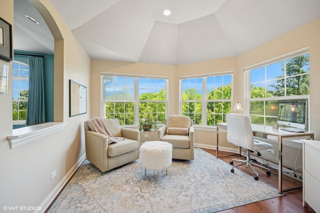 1613 Constitution Dr, Glenview, IL 60026 - home office featuring wood finished floors, arched walkways, and high vaulted ceiling