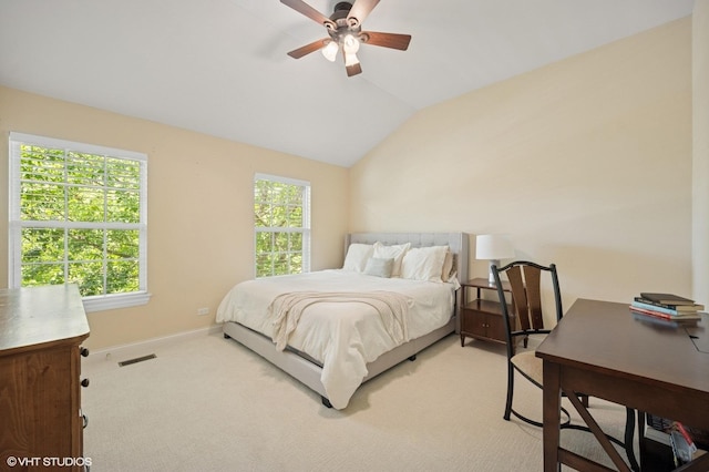 1613 Constitution Dr, Glenview, IL 60026 - bedroom featuring light colored carpet, an office area, lofted ceiling, and ceiling fan