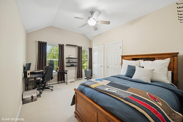 1613 Constitution Dr, Glenview, IL 60026 - bedroom with light colored carpet, lofted ceiling, and ceiling fan