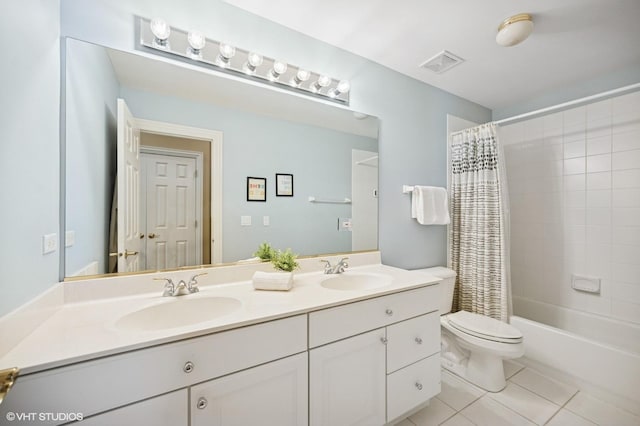 1613 Constitution Dr, Glenview, IL 60026 - full bathroom featuring double vanity, tile patterned floors, and shower / bathtub combination with curtain