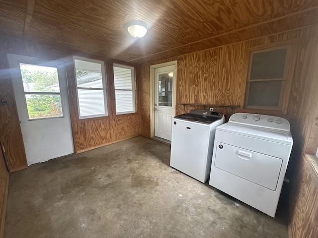 1506 17th Ave, Sterling, IL 61081 - laundry room with washing machine and dryer, wood ceiling, and wood walls