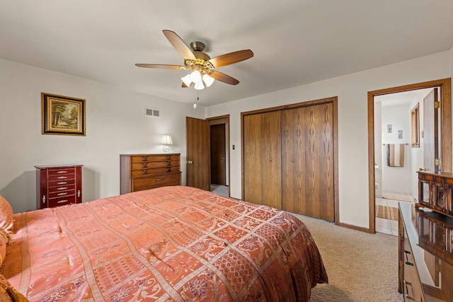12026 Somerset Rd, Orland Park, IL 60467 - bedroom featuring carpet, a closet, ensuite bathroom, and ceiling fan