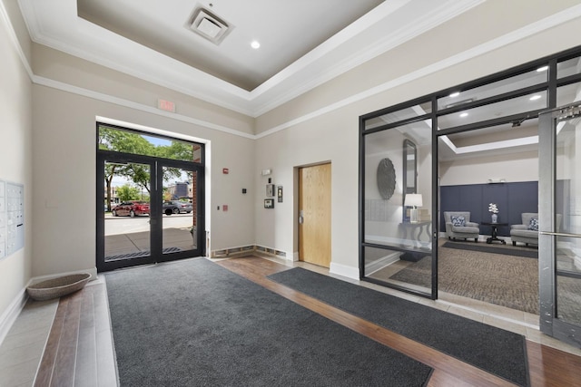 935 Burlington Ave Unit 411, Downers Grove, IL 60515 - common area featuring crown molding, recessed lighting, and a towering ceiling