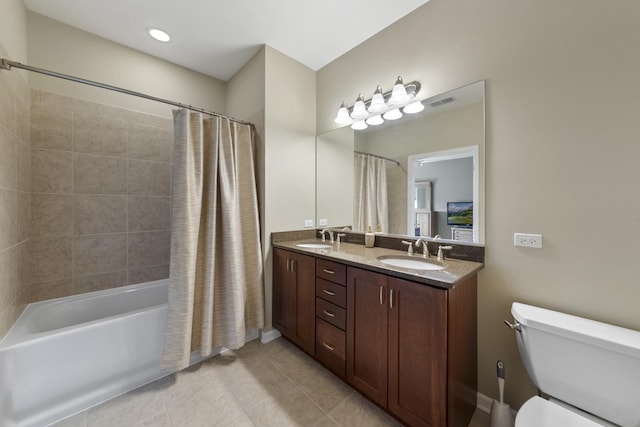 935 Burlington Ave Unit 411, Downers Grove, IL 60515 - bathroom with shower / bath combo with shower curtain, double vanity, and tile patterned floors
