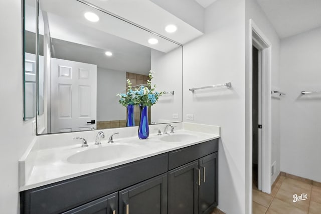 240 Taylor Ct, Buffalo Grove, IL 60089 - bathroom featuring double vanity, tile patterned flooring, and recessed lighting