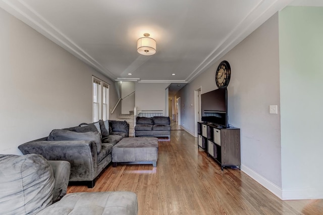 8212 S Justine St, Chicago, IL 60620 - living area featuring light wood-style floors, stairs, recessed lighting, and crown molding