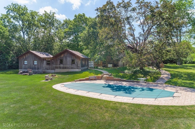 130 Old Dundee Rd, Barrington Hills, IL 60010 - view of pool with a covered pool, a yard, and a patio area
