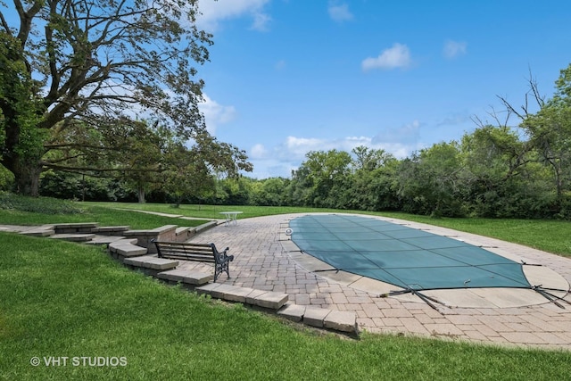 130 Old Dundee Rd, Barrington Hills, IL 60010 - view of swimming pool with a lawn, a covered pool, and a patio area