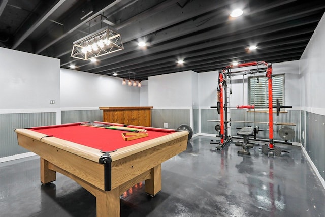 26931 W Marion Ct, Ingleside, IL 60041 - rec room with wainscoting, billiards, bar area, and concrete flooring