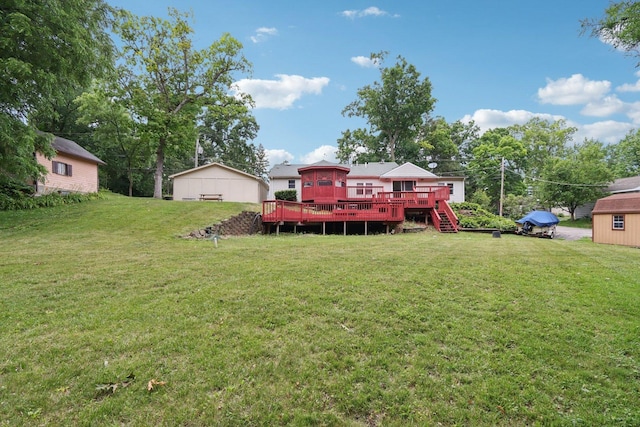 26931 W Marion Ct, Ingleside, IL 60041 - view of green lawn with a deck, stairs, and a storage unit