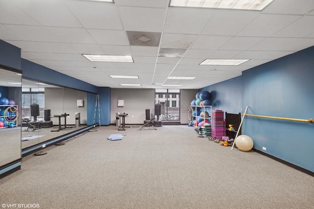 10 E Ontario St Unit 1304, Chicago, IL 60611 - gym with carpet floors and a paneled ceiling