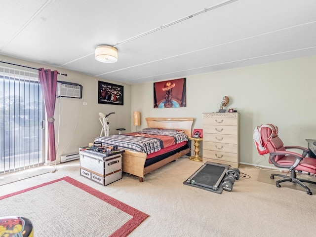 850 Des Plaines Ave Unit 207, Forest Park, IL 60130 - bedroom featuring carpet floors, a baseboard radiator, and an AC wall unit
