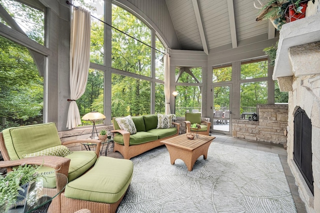 8698 S Madison St, Burr Ridge, IL 60527 - sunroom with an outdoor living space with a fireplace