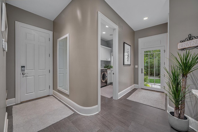 8698 S Madison St, Burr Ridge, IL 60527 - foyer featuring washer / dryer and recessed lighting