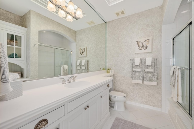 8698 S Madison St, Burr Ridge, IL 60527 - full bath with vanity, tile patterned flooring, and a chandelier