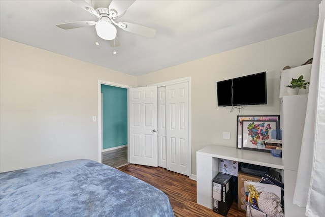501 N Center St, Colfax, IL 61728 - bedroom with wood finished floors, a closet, and ceiling fan
