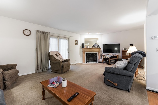1937 Bayview Ln Unit 0, Aurora, IL 60506 - living room featuring a tiled fireplace and carpet flooring