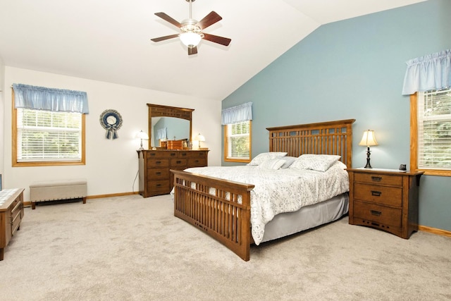 406 Kresswood Dr, Mchenry, IL 60050 - carpeted bedroom featuring lofted ceiling, multiple windows, and a ceiling fan