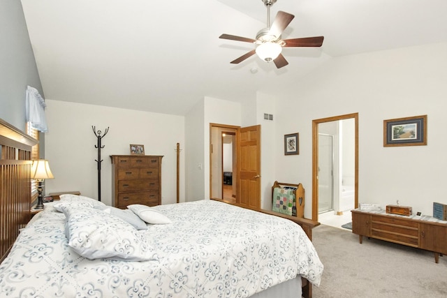 406 Kresswood Dr, Mchenry, IL 60050 - bedroom with light colored carpet, a ceiling fan, and high vaulted ceiling