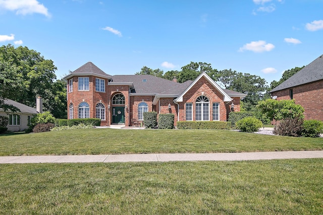 12532 Suffield Dr, Palos Park, IL 60464 - colonial inspired home with brick siding, a front yard, and a chimney