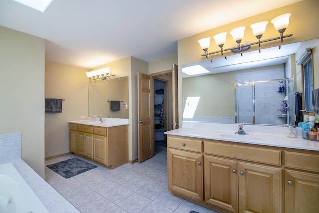 12532 Suffield Dr, Palos Park, IL 60464 - full bath with two vanities, tile patterned flooring, a bath, and a stall shower