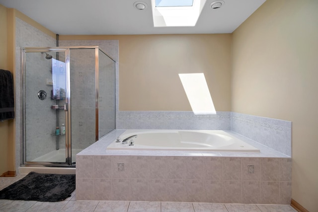 12532 Suffield Dr, Palos Park, IL 60464 - bathroom featuring a skylight, a garden tub, tile patterned flooring, and a shower stall