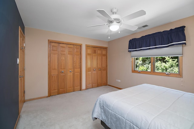 12532 Suffield Dr, Palos Park, IL 60464 - bedroom with two closets, carpet floors, and ceiling fan