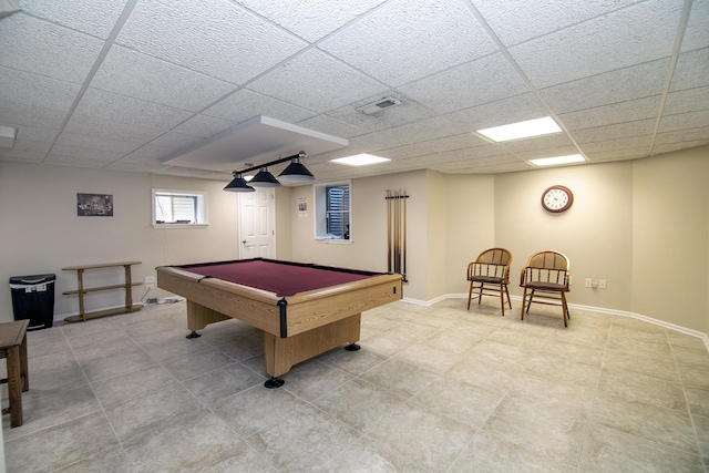 12532 Suffield Dr, Palos Park, IL 60464 - game room featuring a drop ceiling, billiards, and light tile patterned floors