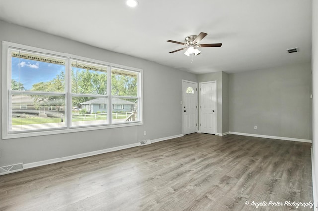 4420 Clearview Dr, Mchenry, IL 60050 - unfurnished living room featuring a ceiling fan and wood finished floors