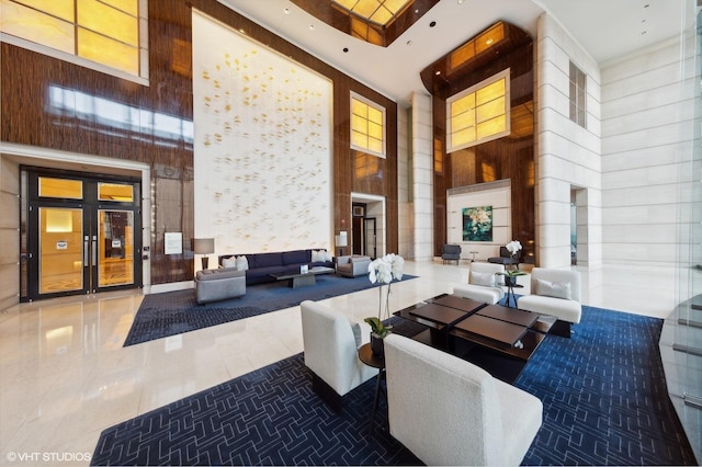 401 N Wabash St Unit 33A, Chicago, IL 60611 - community lobby featuring a high ceiling and wooden walls