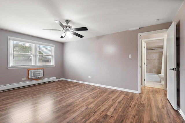 9815 Nottingham Ave Unit 201, Chicago Ridge, IL 60415 - spare room with a wall mounted AC, a ceiling fan, wood finished floors, and a smoke detector