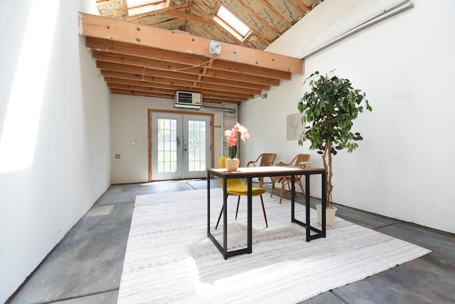 125 S Ridgeland Ave, Oak Park, IL 60302 - office space featuring concrete flooring, french doors, a wall mounted air conditioner, and high vaulted ceiling