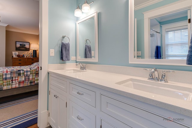 525 Meadow Ln, Libertyville, IL 60048 - bathroom with ornamental molding and double vanity