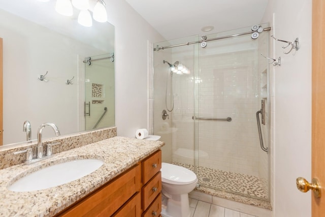 28 Primrose Ln, Oswego, IL 60543 - bathroom with a stall shower, vanity, and tile patterned floors