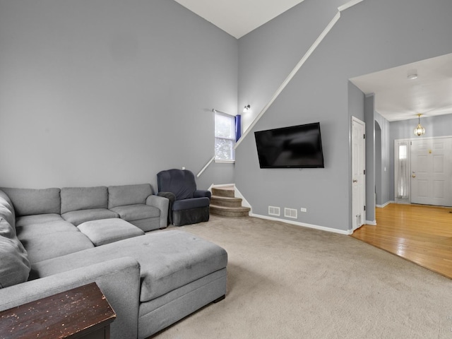 2019 Olde Mill Ln, Mchenry, IL 60050 - carpeted living area featuring stairway and baseboards