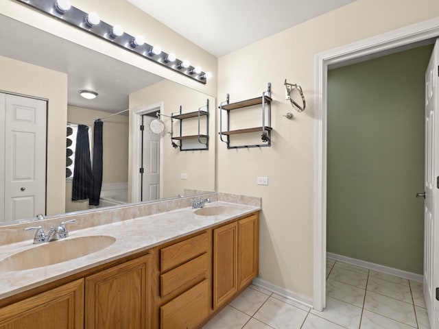 2019 Olde Mill Ln, Mchenry, IL 60050 - full bath with double vanity, curtained shower, and tile patterned flooring