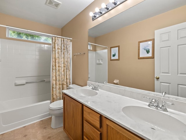 2019 Olde Mill Ln, Mchenry, IL 60050 - bathroom featuring shower / bath combination with curtain, double vanity, and tile patterned floors