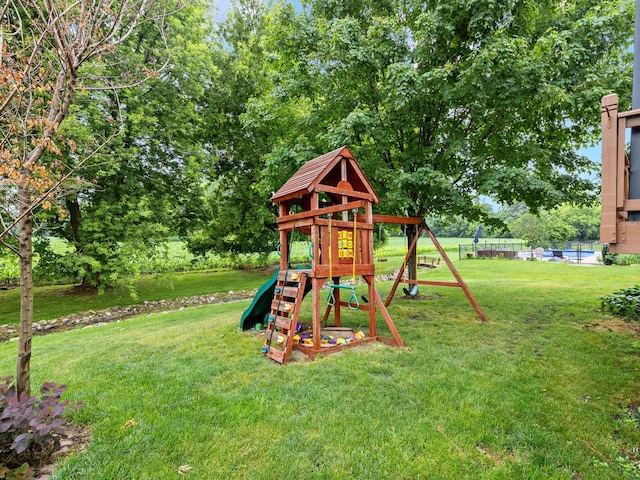 2019 Olde Mill Ln, Mchenry, IL 60050 - view of playground with a yard and view of wooded area