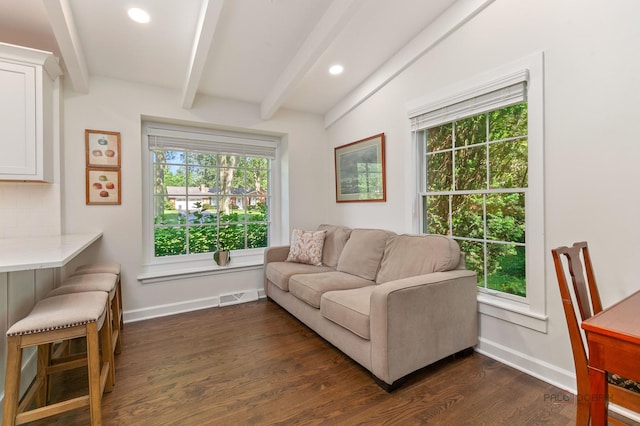 560 Golf Ln, Lake Forest, IL 60045 - living area with beam ceiling, dark wood-style floors, and recessed lighting