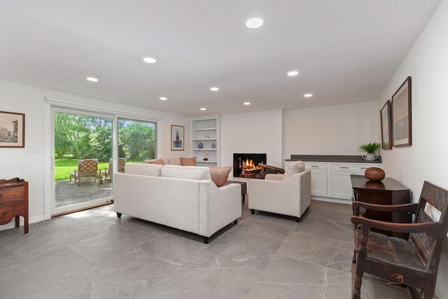 560 Golf Ln, Lake Forest, IL 60045 - living area with a fireplace, recessed lighting, and built in shelves