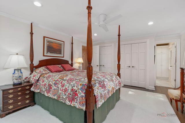 560 Golf Ln, Lake Forest, IL 60045 - bedroom with crown molding, multiple closets, recessed lighting, ensuite bath, and a ceiling fan