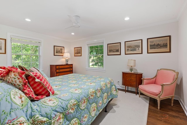 560 Golf Ln, Lake Forest, IL 60045 - bedroom featuring wood finished floors, recessed lighting, crown molding, and a ceiling fan