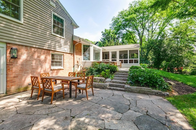 560 Golf Ln, Lake Forest, IL 60045 - view of patio / terrace featuring outdoor dining area, a sunroom, and a wooden deck