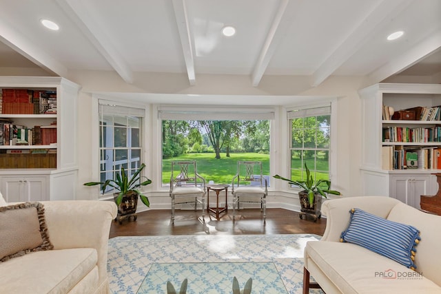 560 Golf Ln, Lake Forest, IL 60045 - living room with beamed ceiling, wood finished floors, plenty of natural light, and recessed lighting