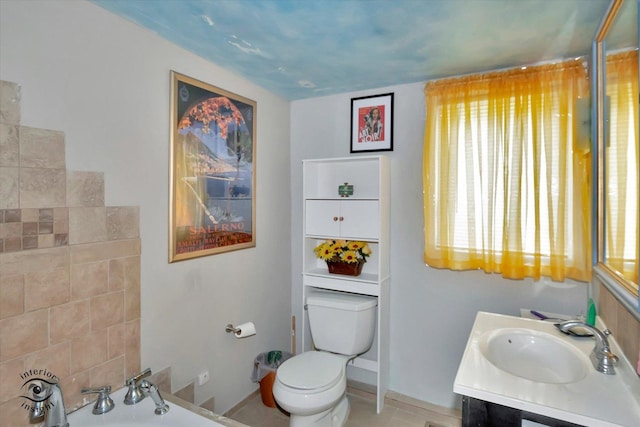 10730 S Ridgeland St, Worth, IL 60482 - full bath featuring vanity, a garden tub, and healthy amount of natural light
