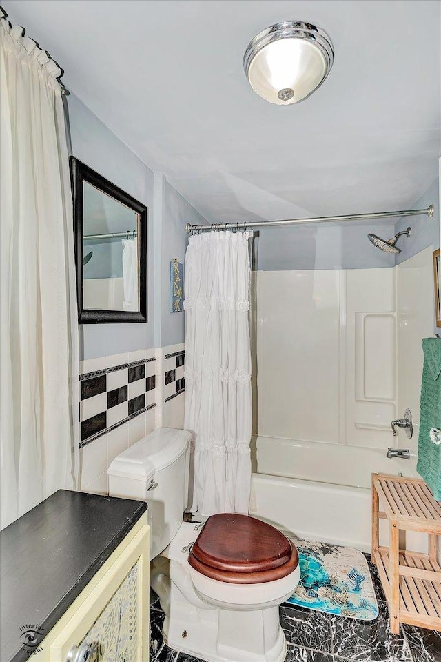 10730 S Ridgeland St, Worth, IL 60482 - bathroom featuring tile walls, shower / bath combination with curtain, and vanity