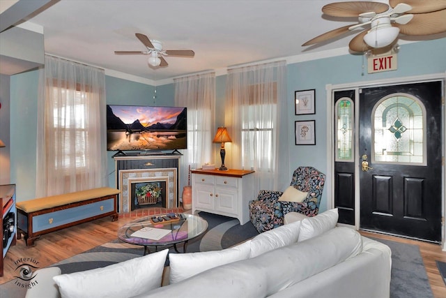 10730 S Ridgeland St, Worth, IL 60482 - living area with a ceiling fan, wood finished floors, and plenty of natural light