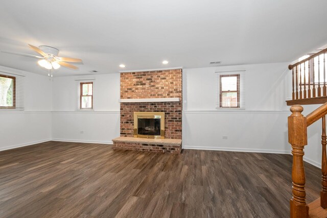 12123 S 72nd Ct, Palos Heights, IL 60463 - unfurnished living room featuring healthy amount of natural light, wood finished floors, stairway, a ceiling fan, and recessed lighting