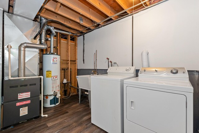 12123 S 72nd Ct, Palos Heights, IL 60463 - laundry room featuring gas water heater, separate washer and dryer, and dark wood-style floors